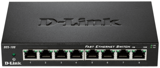 D-LINK kovový 8-port 10/100 Desktop Switch (DES-108/E)