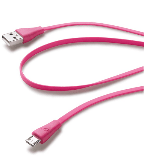 CellularLine plochý USB dátový kábel s konektorom microUSB, ružový
