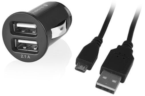 GoGEN autonabíjačka CH 22 C, 2 x USB port + 1,2 m microUSB kábel, 2,1 A + 1 A, čierna