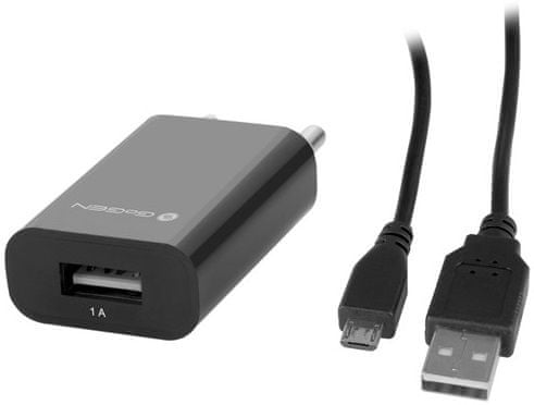 GoGEN nabíjačka ACH 101 C, 1 x USB port + 120 cm microUSB kábel, 1 A, čierna