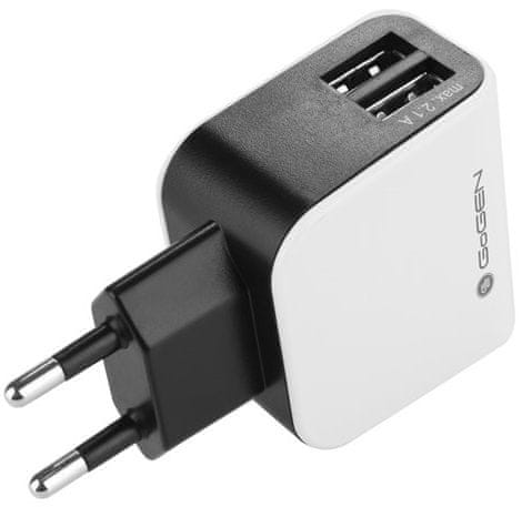 GoGEN nabíjačka ACH 200, 2 x USB port, 2,1 A + 1 A, čierna / biela