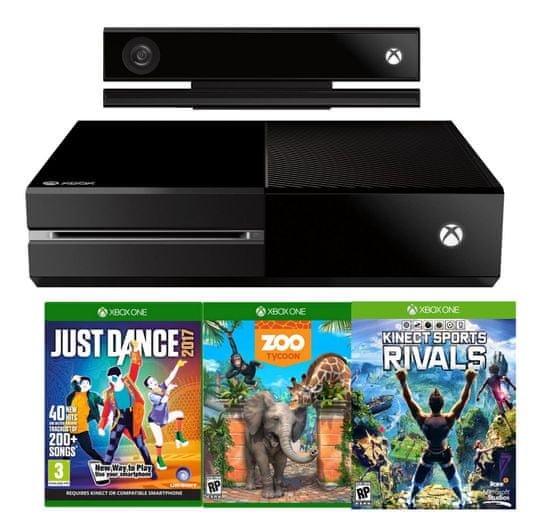 Microsoft Xbox One 500GB so senzorom Kinect + Just Dance 2017 + Zoo Tycoon + Kinect Sports Rivals