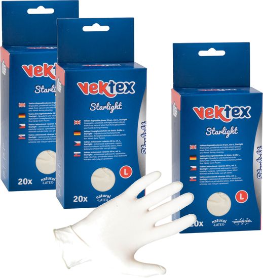 Vektex Jednorazové rukavice Starlight, veľkosť L, 3x 20 ks