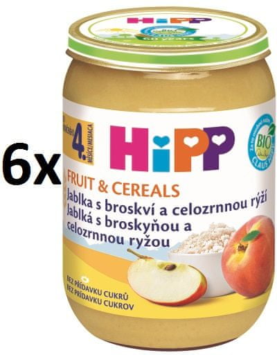 HiPP BIO Jablká s broskyňou a celozrnnou ryžou - 6 x 190 g