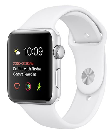 Apple Watch Series 1, 42 mm, strieborný hliník - biely športový remienok