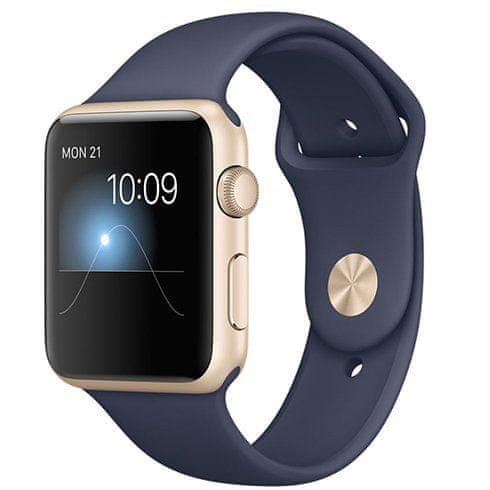 Apple Watch Sport, 42 mm, zlatý hliník – modrý sportovní řemínek