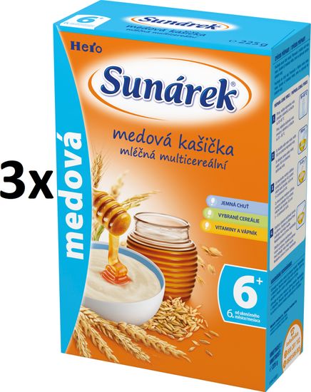 Sunar Medová kašička mliečna s 8 cereáliami, 3x225g