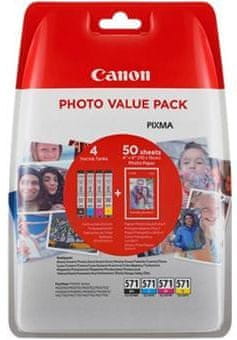 Canon CLI-571XL C/M/Y/BK + 50x PP-201 (0332C005), farebný