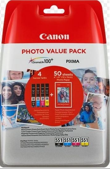 Canon CLI-551XL C/M/Y/BK + 50x PP-201 (6443B006), farebný