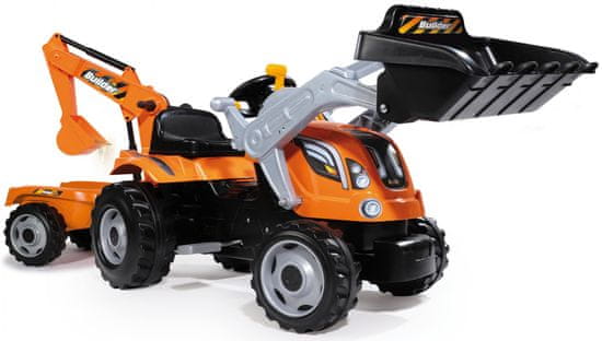 Smoby Šliapací traktor Builder Max s bagrom a vozíkom oranžový