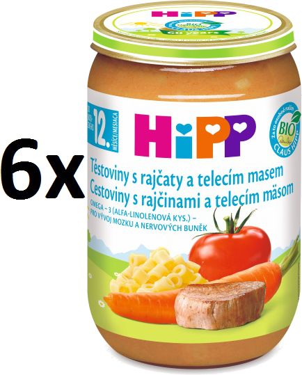 HiPP BIO Cestoviny s paradajkami a teľacím mäsom - 6x220g