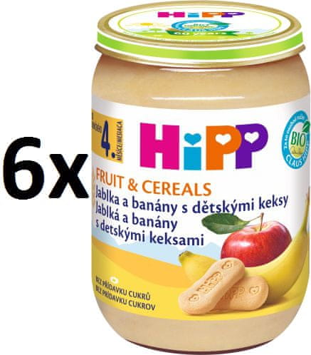 HiPP BIO Jablká a banány s detskými keksami - 6 x 190 g