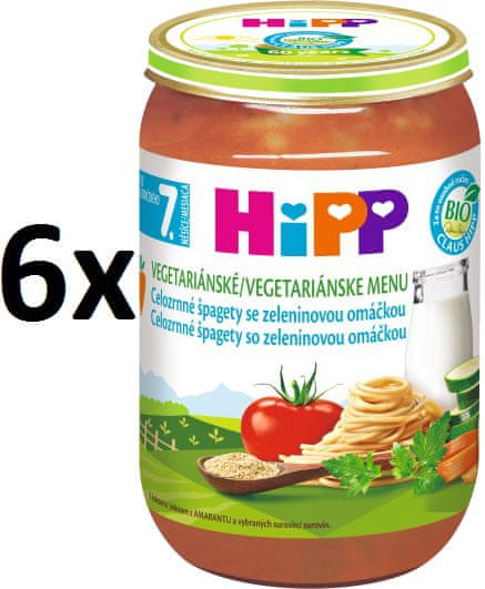 HiPP BIO Celozrnné špagety so zeleninovou omáčkou - 6x220g