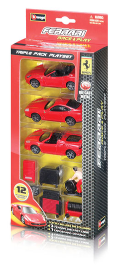BBurago Ferrari Race & Play Triple Pack Playset (1:43)