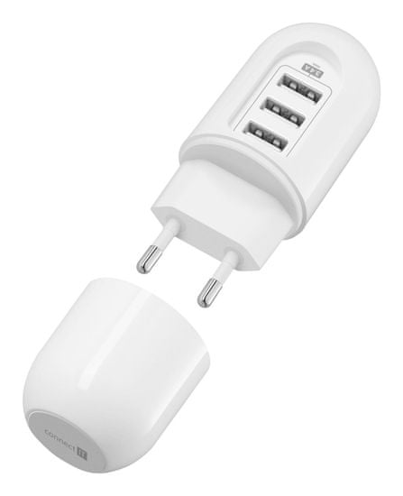 Connect IT Cestovný nabíjací adaptér 3xUSB (3,4 A Smart IC), biely