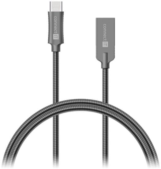 Connect IT CONNECT IT Wirez Steel Knight Kábel (USB-C - USB-A), kovová tmavosivá , 1 m