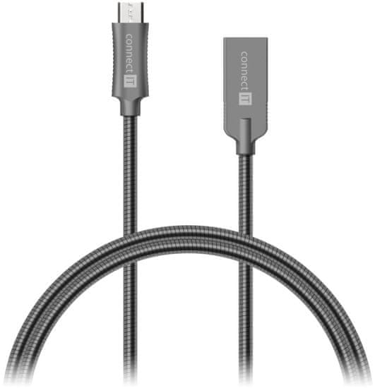 Connect IT CONNECT IT Wirez Steel Knight Kabel (Micro USB - USB), kovová tmavosivá, 1 m
