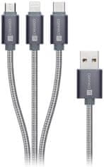 Connect IT CONNECT IT Wirez 3v1 Kábel (USB-C & Micro USB & Lightning), strieborne sivá, 1,2 m