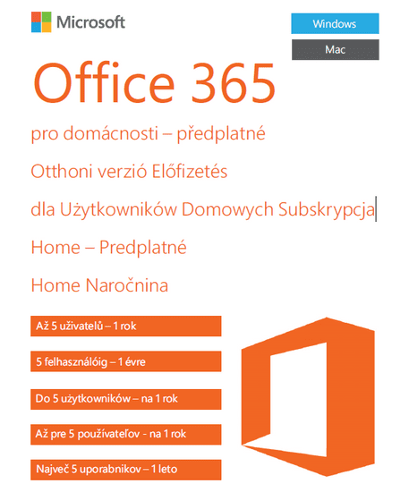 Microsoft Office 365 pre domácnosti - 1 rok - bez média