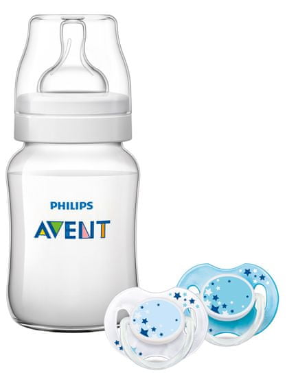 Philips Avent Fľaša Classic + 260 ml + Cumlík nočný 0-6m 2ks