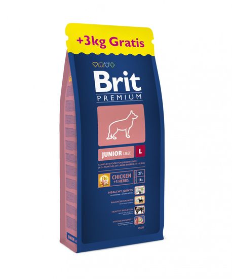 Brit Premium Dog Junior L 15 kg + 3 kg Zadarmo