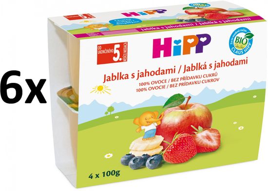 HiPP BIO Jablká s jahodami - 6x(4x100g)