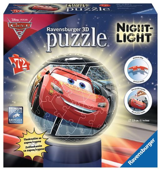 Ravensburger Disney Autá 3 - svietiace puzzleball 72 dielikov