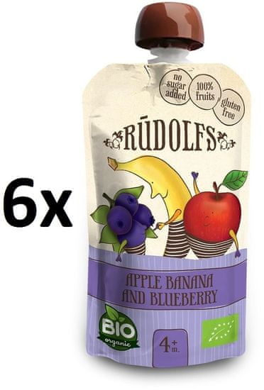 RUDOLFS Bio Pyré jablko + banán + čučoriedky kapsička - 6x110 g