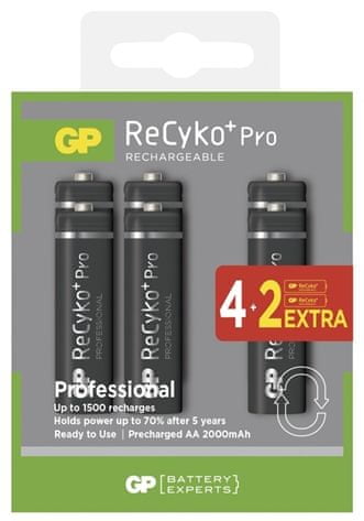 GP ReCyko+ Pro series AA, nabíjacie, 2000 mAh, 4+2 ks