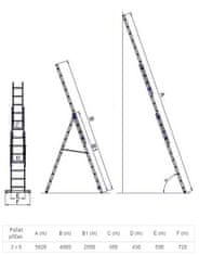 G21 3-dielny rebrík, 3 x 9 priečok