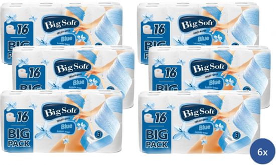 Big Soft Blue toaletný papier 3 vrstvový 6 x 16 roliek