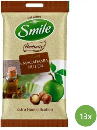 SMILE Herbalis Vlhčené obrúsky Makadamiový olej 13x 10 ks