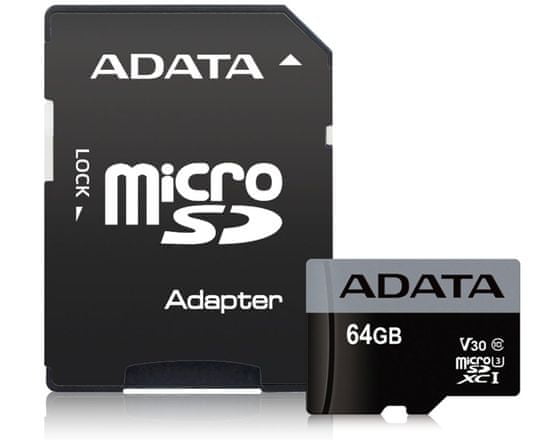 A-Data MicroSDXC 64GB UHS-I 95/30MB/s + ad (AUSDX64GUI3V30S-RA1)