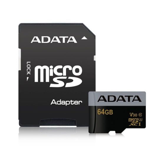 A-Data Premier Pro microSDXC UHS-I U3 64GB + ad (AUSDX64GUI3V30G-RA1)