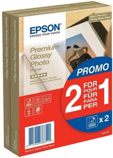 Epson Foto papír Premium Glossy, 10x15 cm (A6), 2x40 listů, 255g/m2, lesklý (C13S042167)