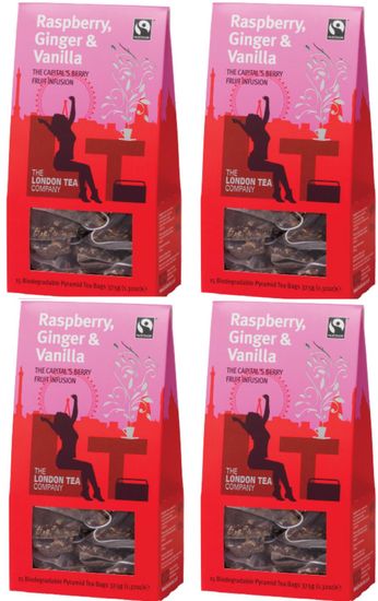 London Tea Company Fairtrade ovocný čaj pyramidový malina, zázvor & vanilka 15ks x 4