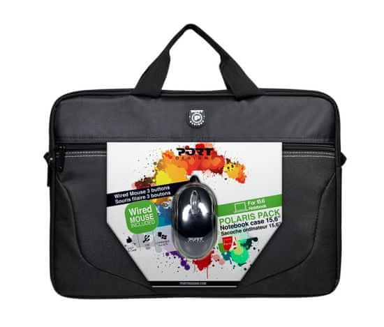 Port Designs POLARIS BUNDLE Toploading taška na 15,6'' notebook + USB MOUSE, čierna 501730