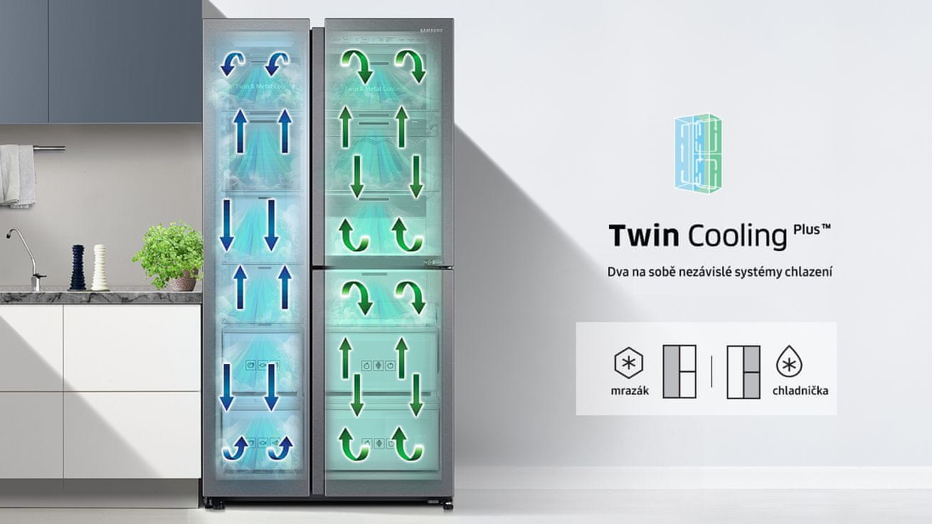 Americká chladnička Samsung RS67N8211WW/EF Technologie Twin Cooling Plus