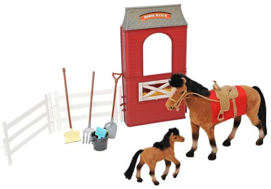 Mac Toys Kôň 20 cm a 10 cm so stajňou