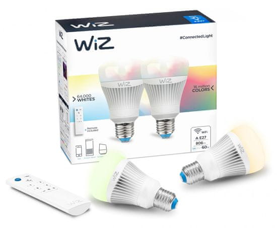 WiZ LED Žiarovka colors A E27 - 806 lm 2 ks + diaľkové obládanie