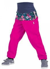 Dievčenské softshellové nohavice s fleecom Kvetinky SLIM 86/92 ružová