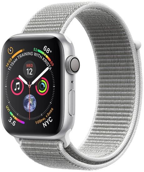 Apple Watch Series 4, 40mm, pouzdro ze stříbrného hliníku/bílý provlékací řemínek MU652HC/A