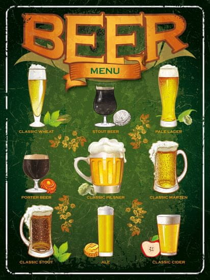 Postershop Plechová tabuľa - Beer menu