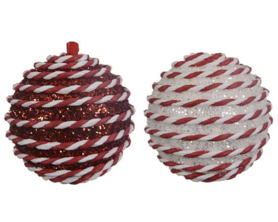 Kaemingk Sada 12ks vianočných ozdôb, 8cm, 2 assort, bielo / červená, červeno/biela, glittre, penový polystyrén