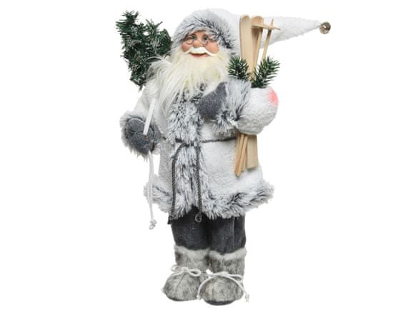 Kaemingk Dekorace Santa v dlouhém kabátu, šedo-bílý, 45 cm