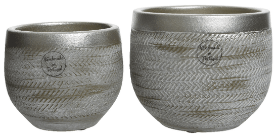 Kaemingk Set 2ks kvetináčov, metalické, 16x14cm, 13x11cm, keramika, ručne vyrobené