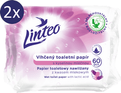 LINTEO Vlhčený toaletný papier s kyselinou mliečnou 2 × 60 ks