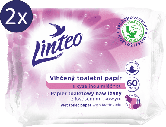 LINTEO Vlhčený toaletný papier s kyselinou mliečnou 2 × 60 ks