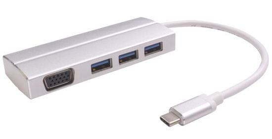 PremiumCord Adaptér USB 3.1 Type C male na VGA female + 3× USB 3.0, aluminum ku31vga05