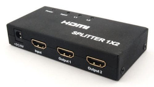 PremiumCord HDMI splitter 1-2 porty kovový s napájaním, 4K, FULL HD, 3D khsplit2b